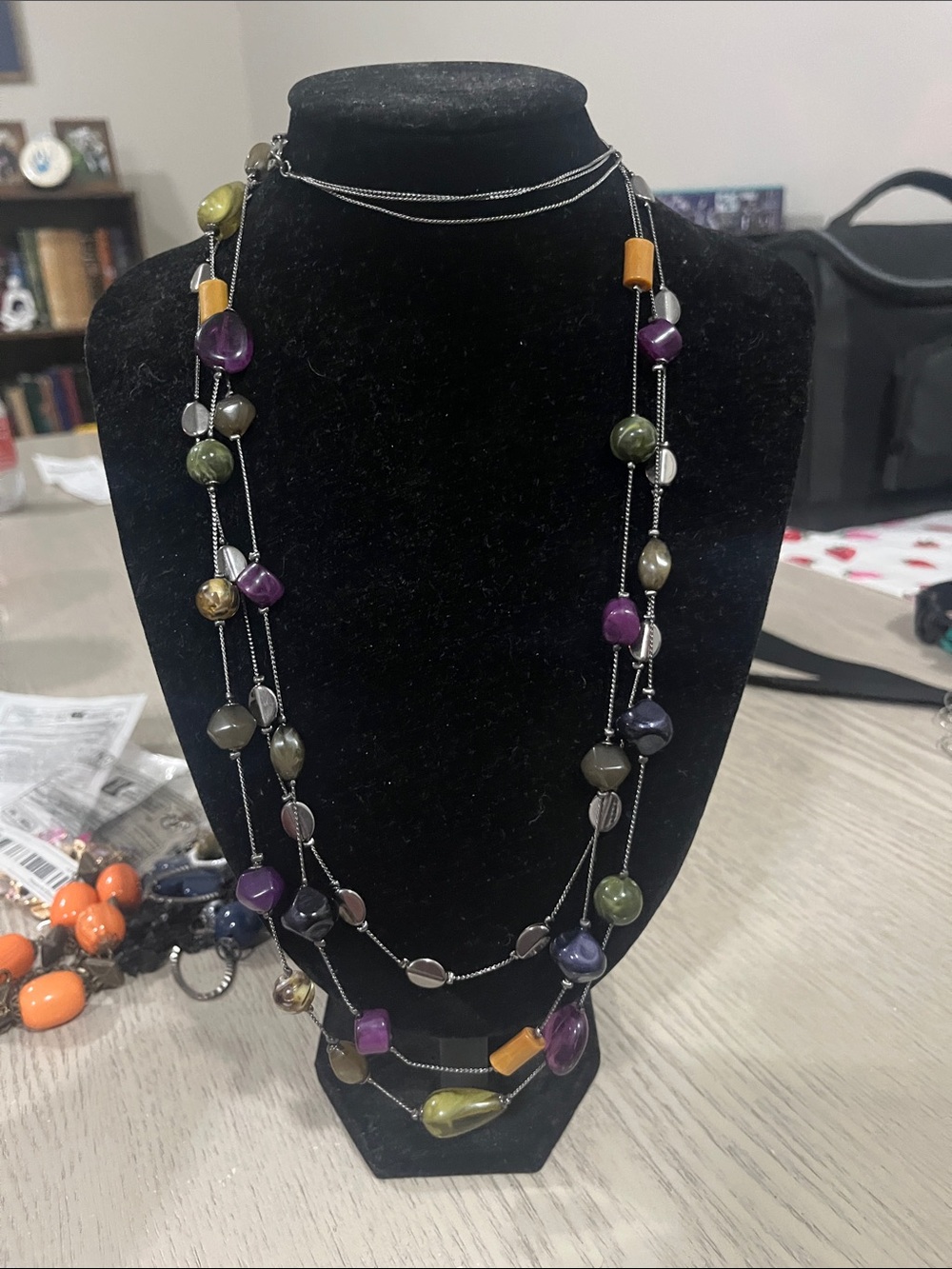 Three Strand Multi-Color Beaded Layered Necklace